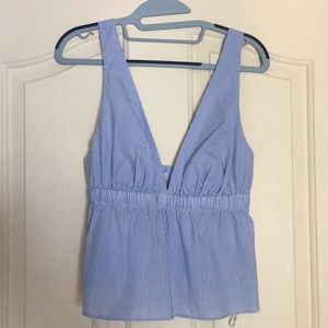 Blue and White Striped Backless Tank Top